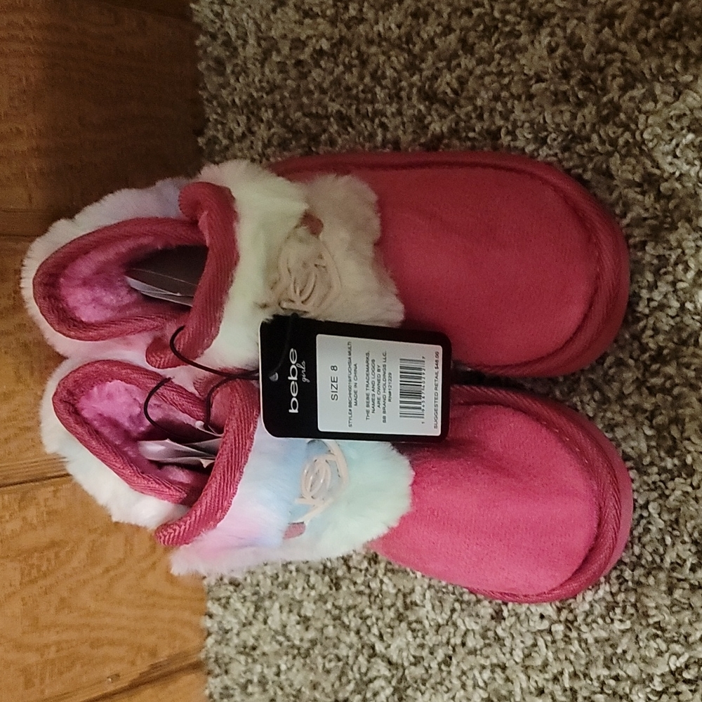 BEBE GIRLS DARK PINK Rainbow faux fur BOOTS: NWT: TODDLER 8